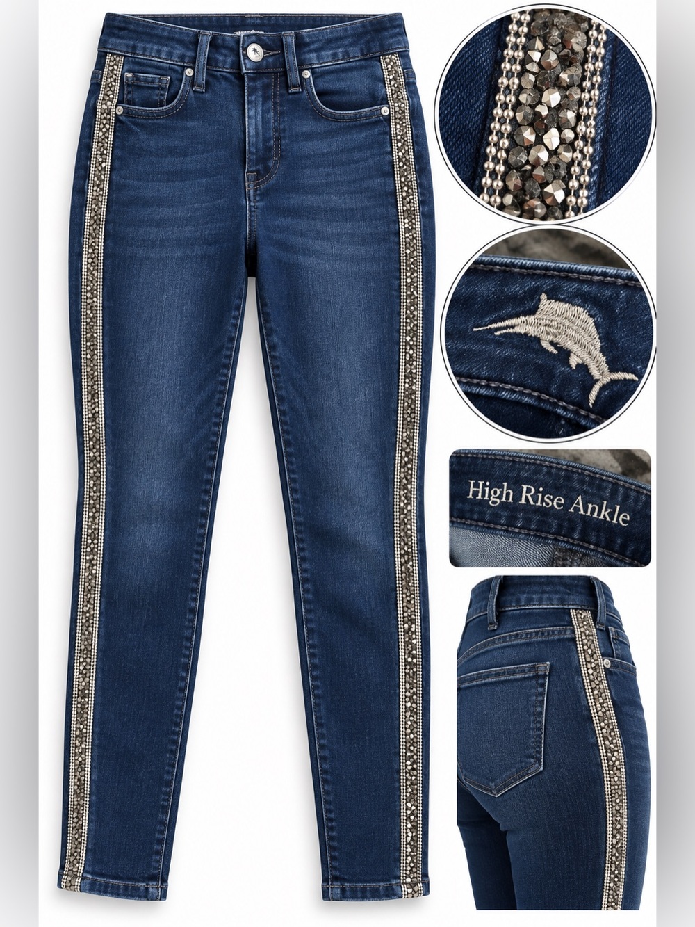 Tommy Bahama Boracay Rhinestone High Rise Ankle Jeans 2